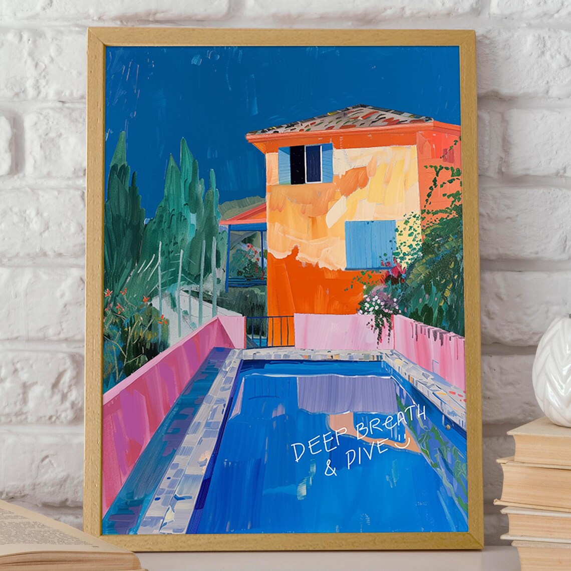 Deep Breath and Dive Mediterranean Villa Poolside Art Poster - Image 2