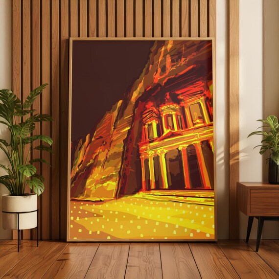Petra At Night Wall Art Printable Jordan Travel Illustration Middle Eastern Dcor Digital Download