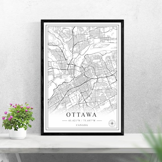 Ottawa Canada Black And White Minimalist Street Map Wall Art