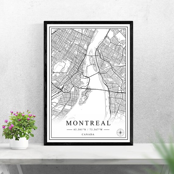 Montreal Canada City Street Map Black White Art Poster Decor
