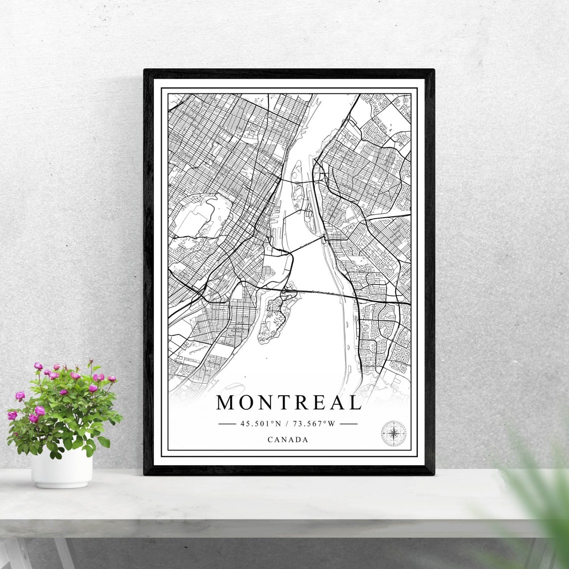 Montreal Canada City Street Map Black White Art Poster Decor
