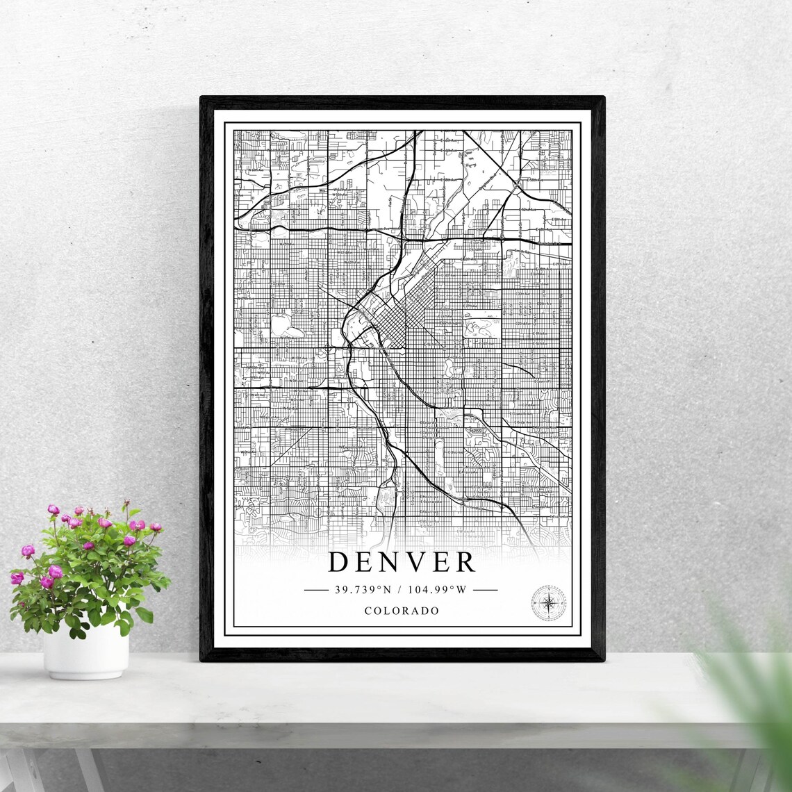 Denver City Map Black And White Poster, Personalized Gift