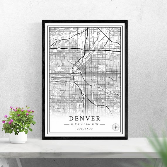 Denver City Map Black And White Poster, Personalized Gift