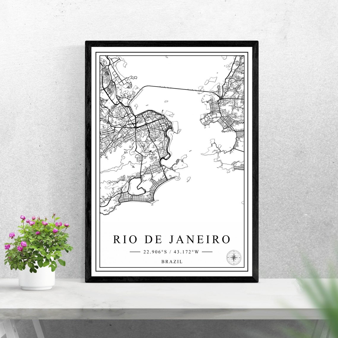 Rio de Janeiro Brazil City Map Black and White Minimalist Poster