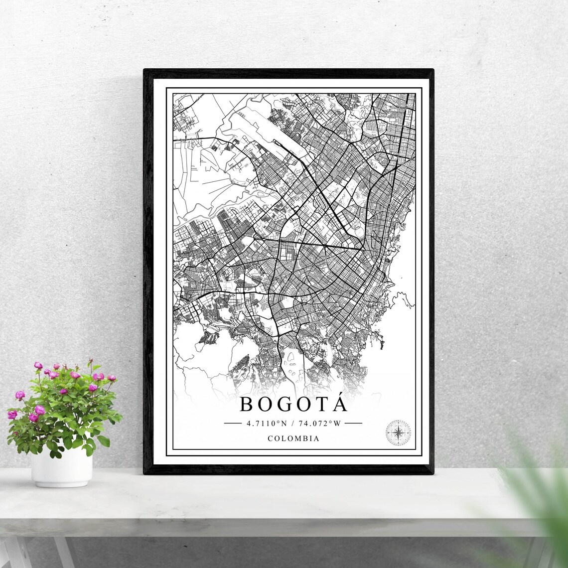 Bogota Colombia Black And White City Street Map With Coordinates Art Poster