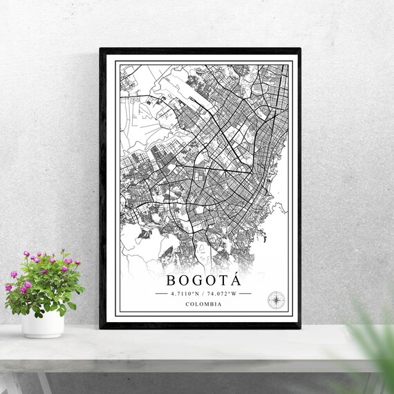 Bogota Colombia Black And White City Street Map With Coordinates Art Poster