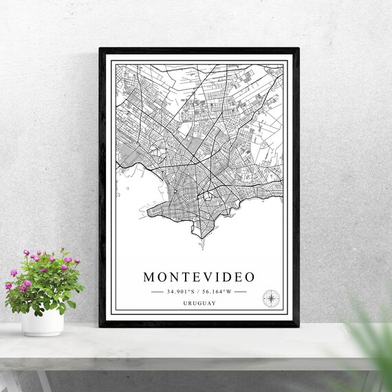Montevideo Uruguay City Map Poster, Black and White Travel Gift Decor