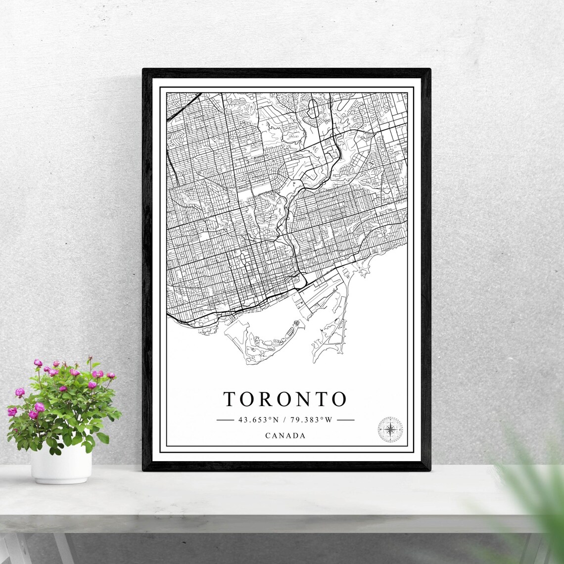 Toronto Ontario Canada Black And White Street Map With Coordinates Art Poster