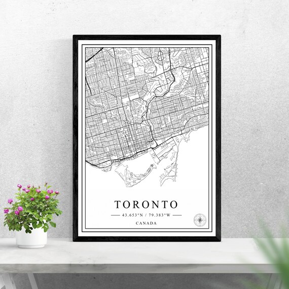 Toronto Ontario Canada Black And White Street Map With Coordinates Art Poster