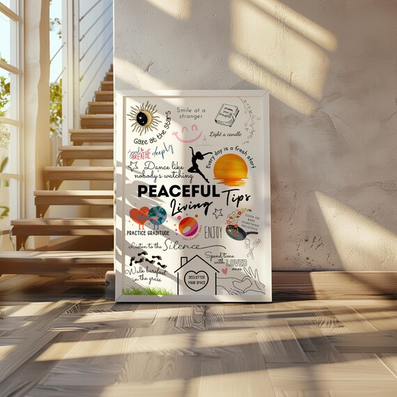 Peaceful Living Tips Illustrated Poster Simple Joys Mindful Life Decor