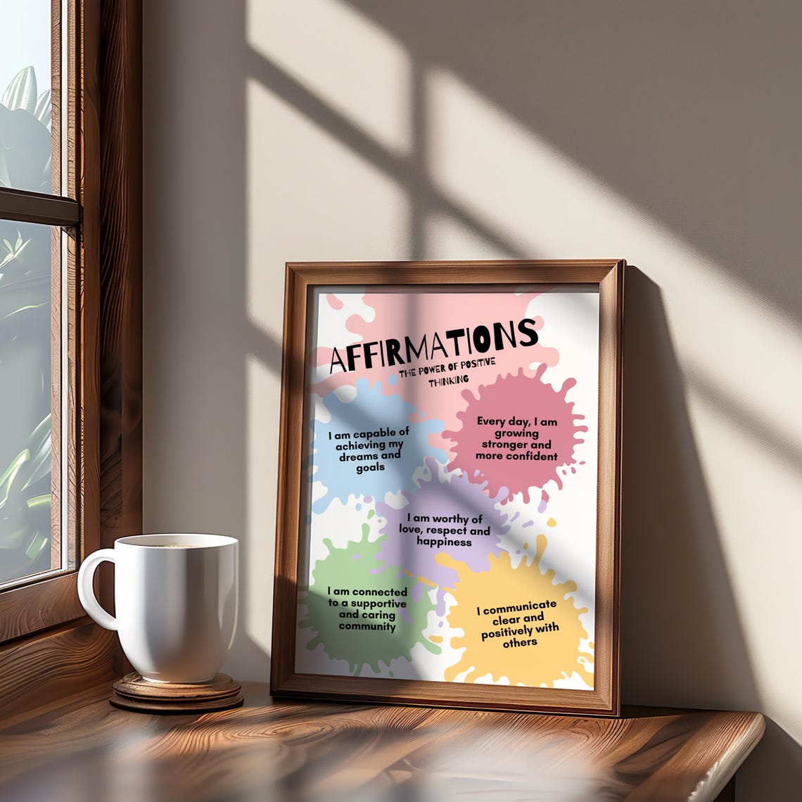 Power Of Positive Thinking Affirmations Poster Paint Splatter Colorful