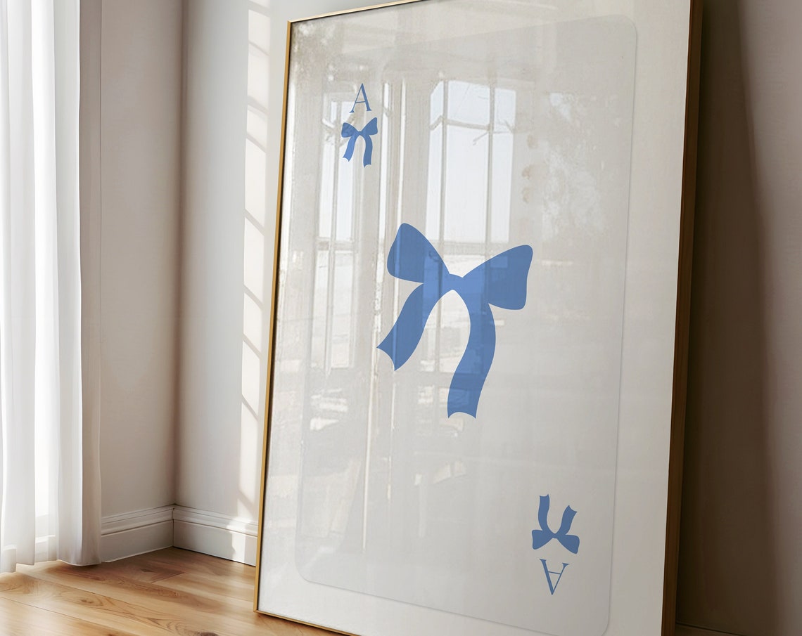 Blue Bow Ace Card Minimalist Coquette Playing Card Art Poster