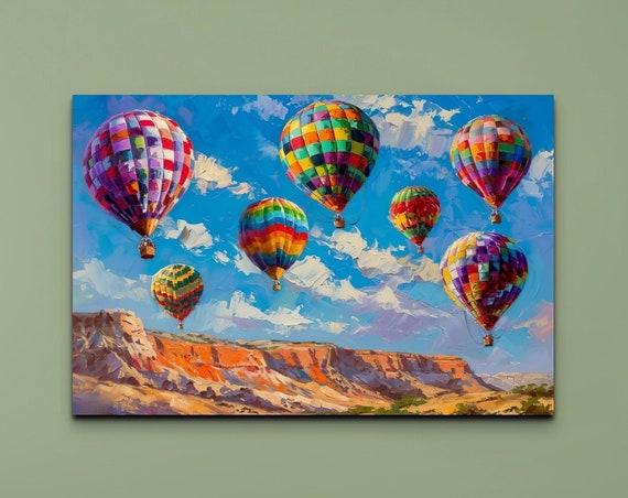 Southwestern Desert Hot Air Balloon, Retro Travel Poster