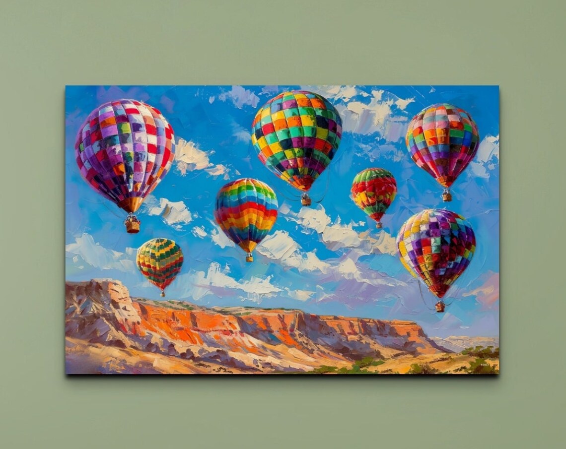 Southwestern Desert Hot Air Balloon, Retro Travel Poster