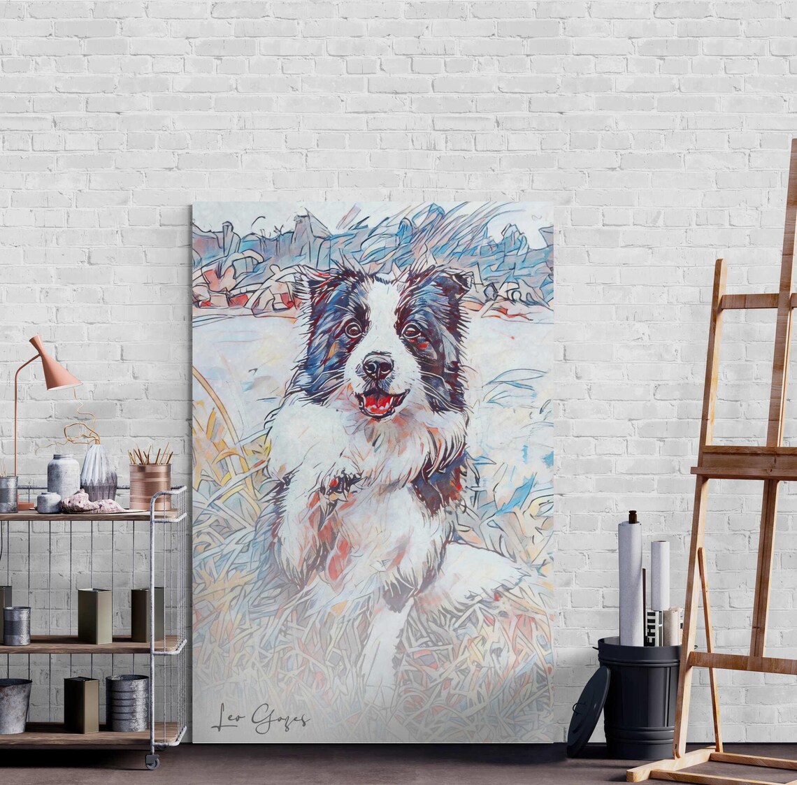 Border Collie Puppy in the Snow Watercolor Dog Portrait Print - Image 8