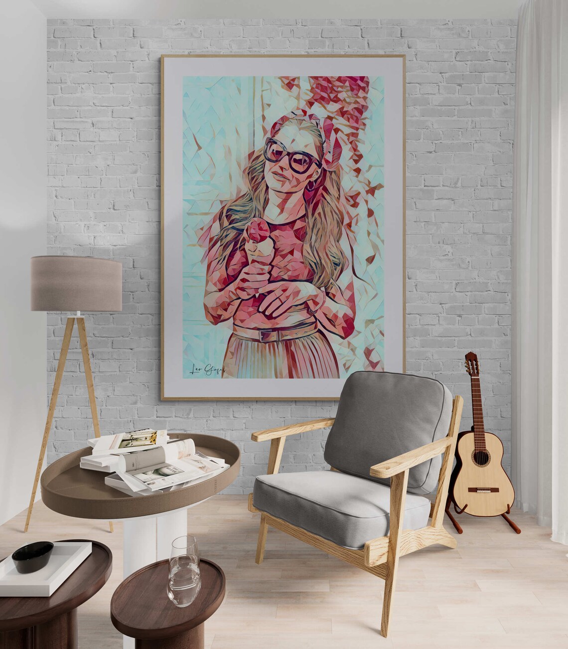 Woman With Sunglasses Eating Ice Cream Fun Geometric Art Poster - Image 5