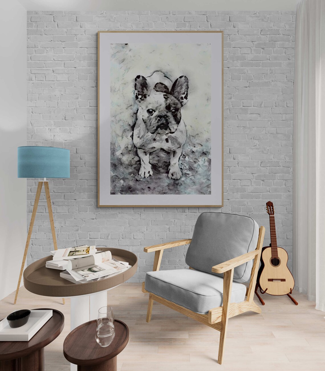Black White French Bulldog Cute Watercolor Dog Sketch Art Poster - Image 6