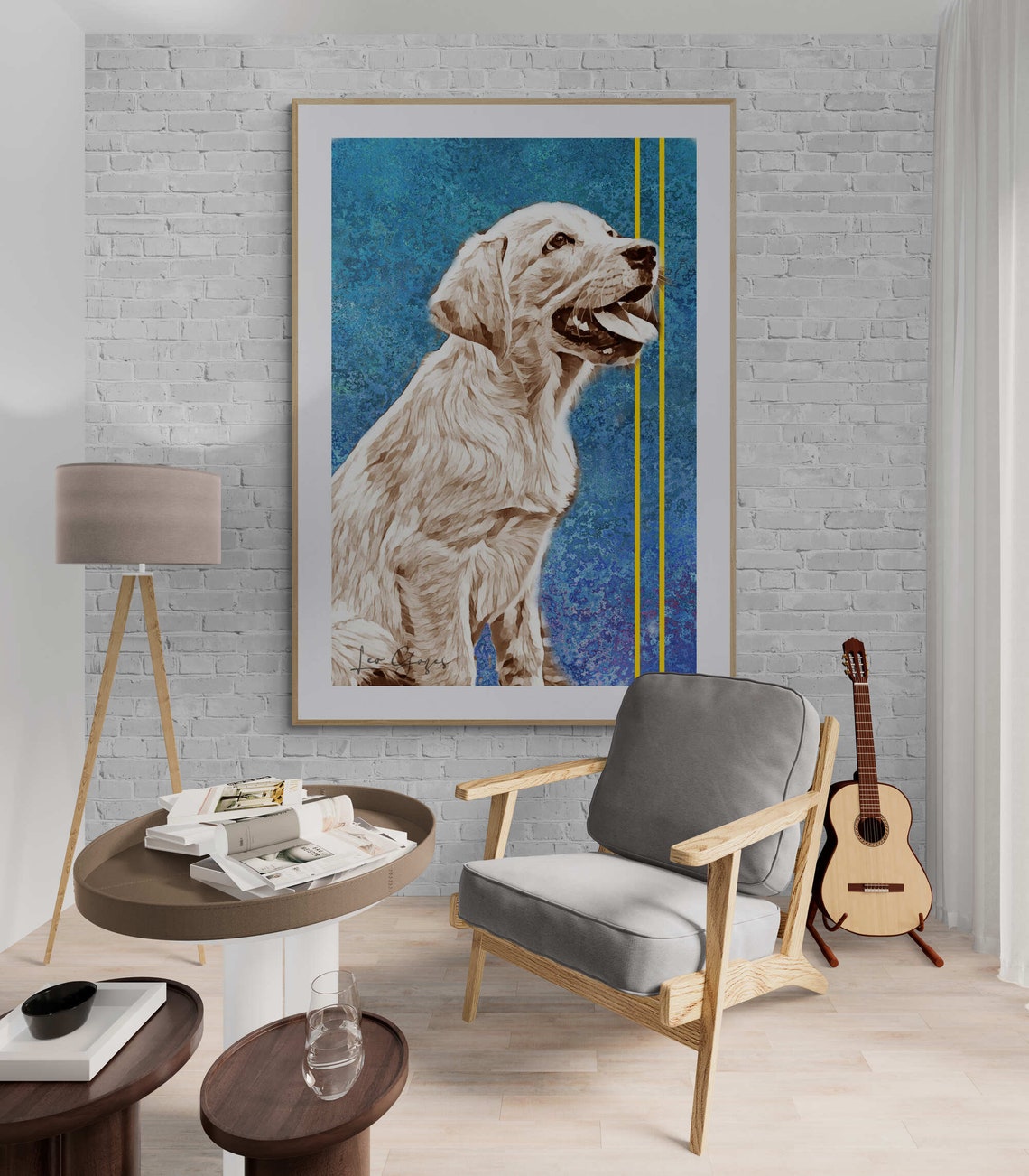Wall Art Blue Print Golden Retriever Puppy Portrait Poster Golden Retriever Portrait Print Art Wall Dog Living Room Paint Entry Hall - Image 3