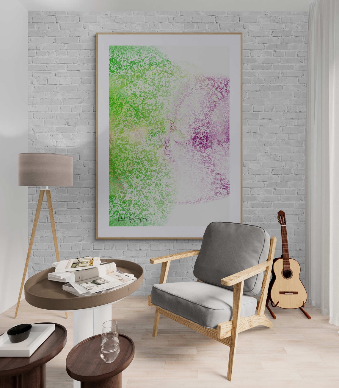 Lime Green and Magenta Stippled Abstract Color Field Art Print - Image 4