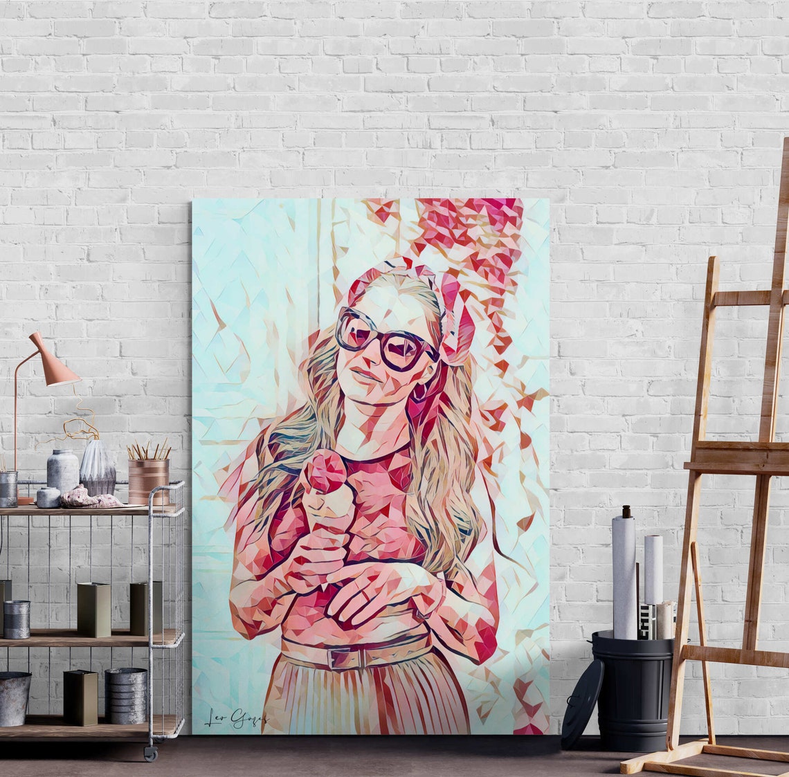 Woman With Sunglasses Eating Ice Cream Fun Geometric Art Poster - Image 7