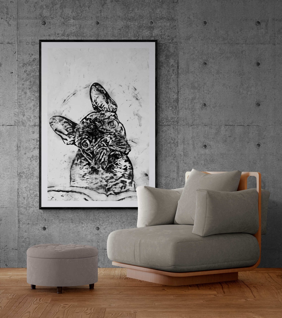 Young Deer in Black Ink Sketch Style Wildlife Portrait Art Print - Image 6