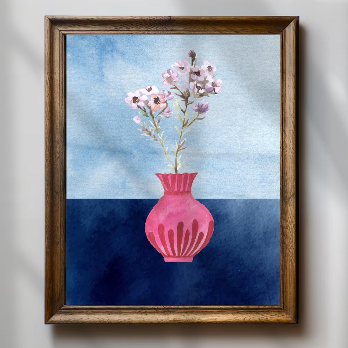 Pink Vase Floral Watercolor, Boho Botanical Poster