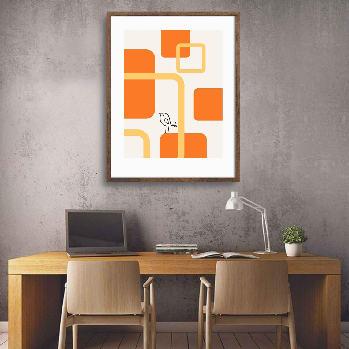 Bird Wall Art, Minimalist Geometric Mid-Century Decor - Image 2