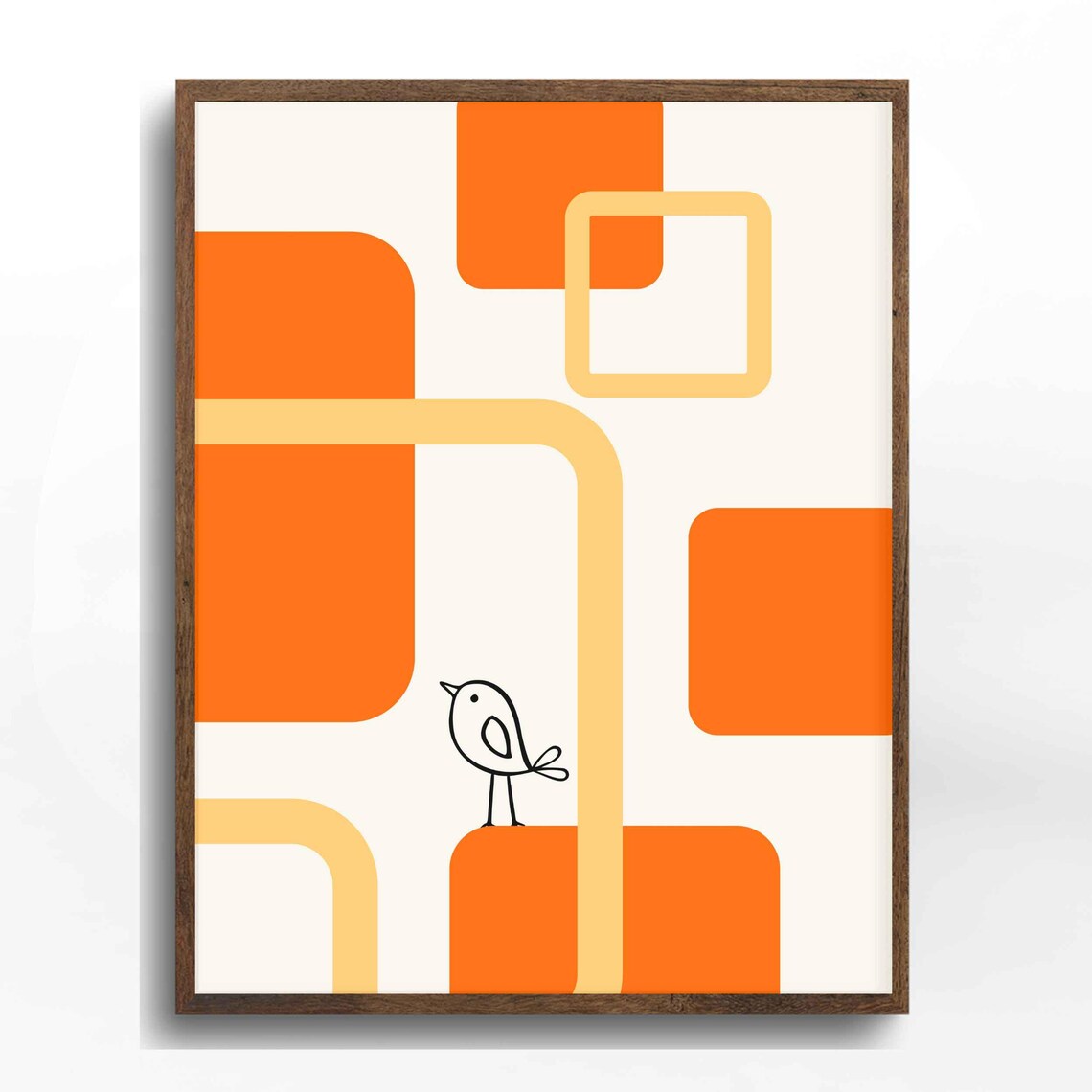 Bird Wall Art, Minimalist Geometric Mid-Century Decor