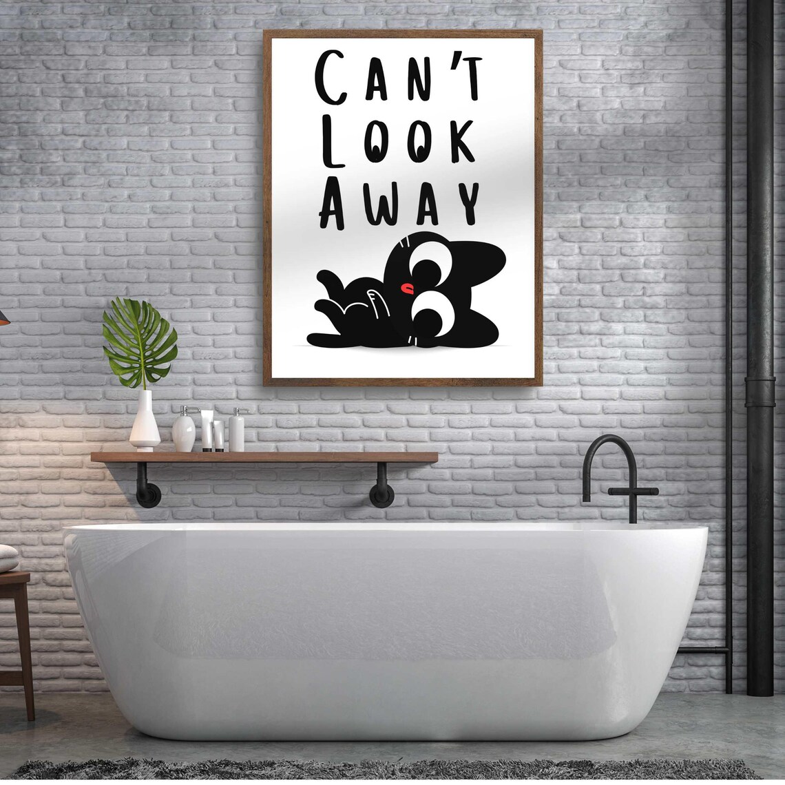 Can't Look Away Rolling Black Cat Funny Bathroom Quote Poster - Image 2