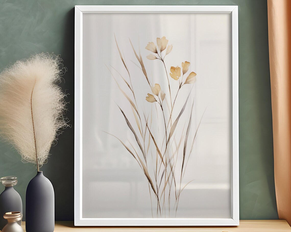 Golden Dried Grass Watercolor Minimalist Botanical Art Poster - Image 4