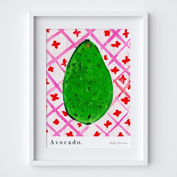 Avocado Watercolour Brunch Art Print, Whimsical Kitchen