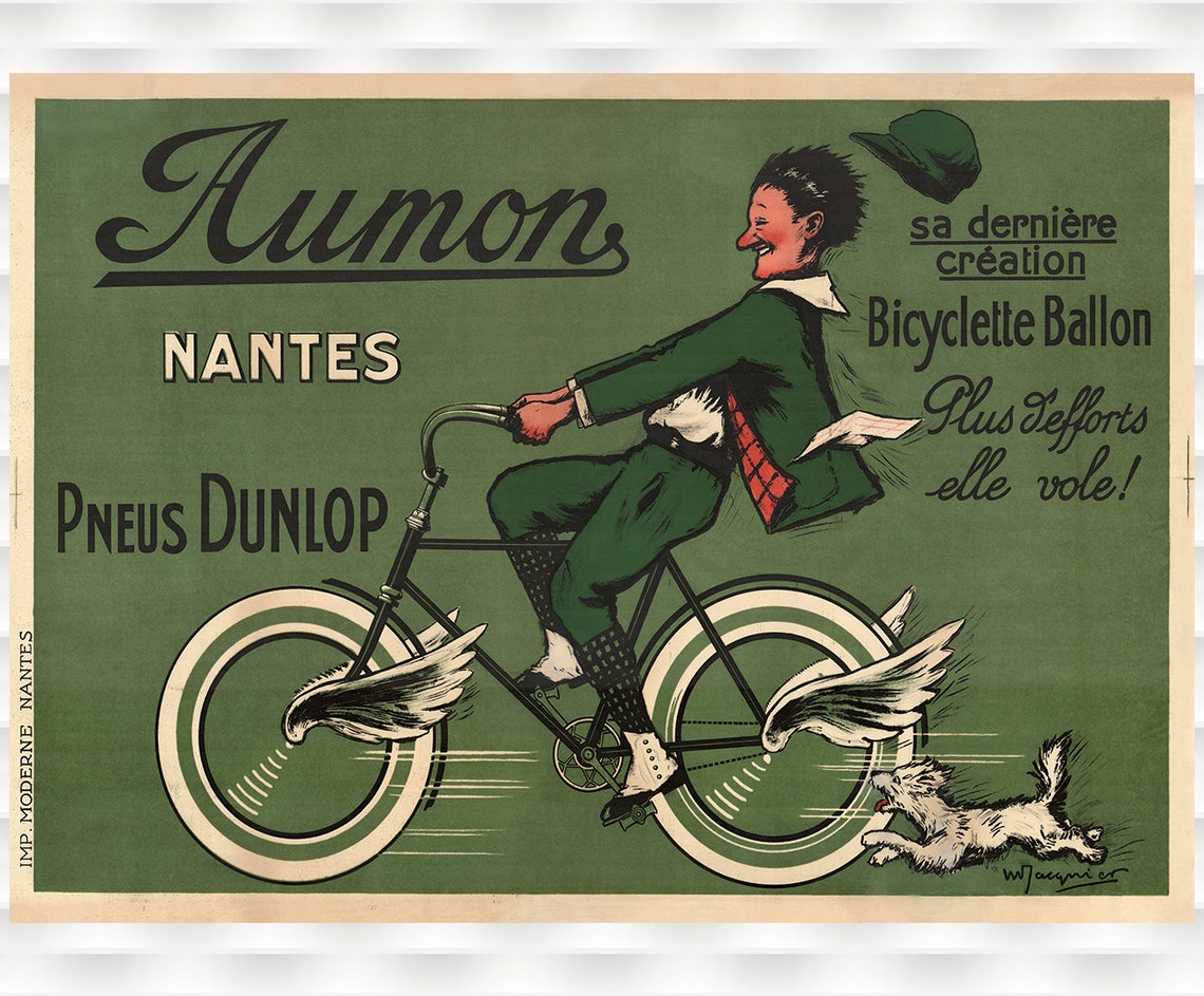 Aumon Nantes Pneus Dunlop Vintage Bicycle Balloon Tire Funny Poster