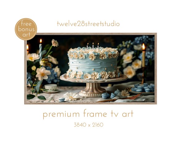 Birthday Cake Vintage Art Print, Birthday Frame TV Decor