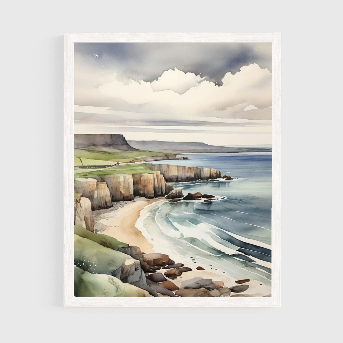 Spanish Point Watercolor Travel Poster, Irish Coast