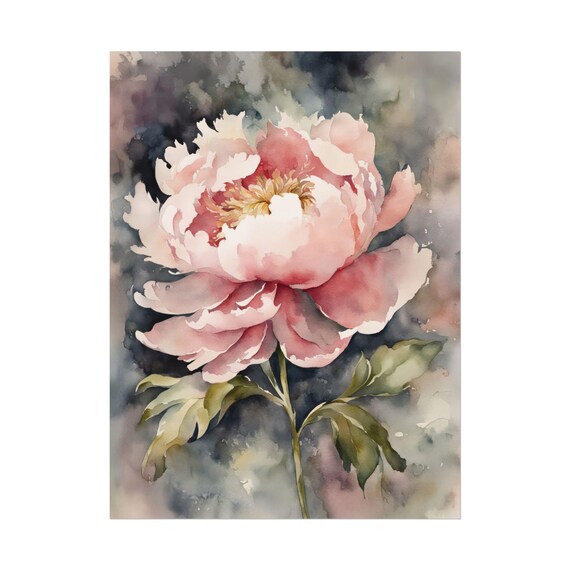 Moody Blush Pink Peony Bloom Romantic Watercolor Floral Art Poster