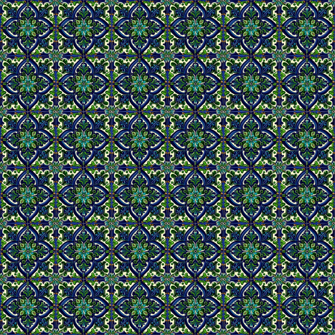 Blue And Green Talavera Tile, Mexican Tile Art Print - Image 2