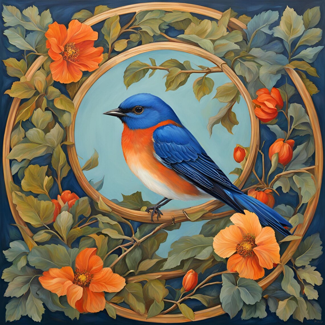 William Morris Inspired Eastern Bluebird Art Print - Image 4