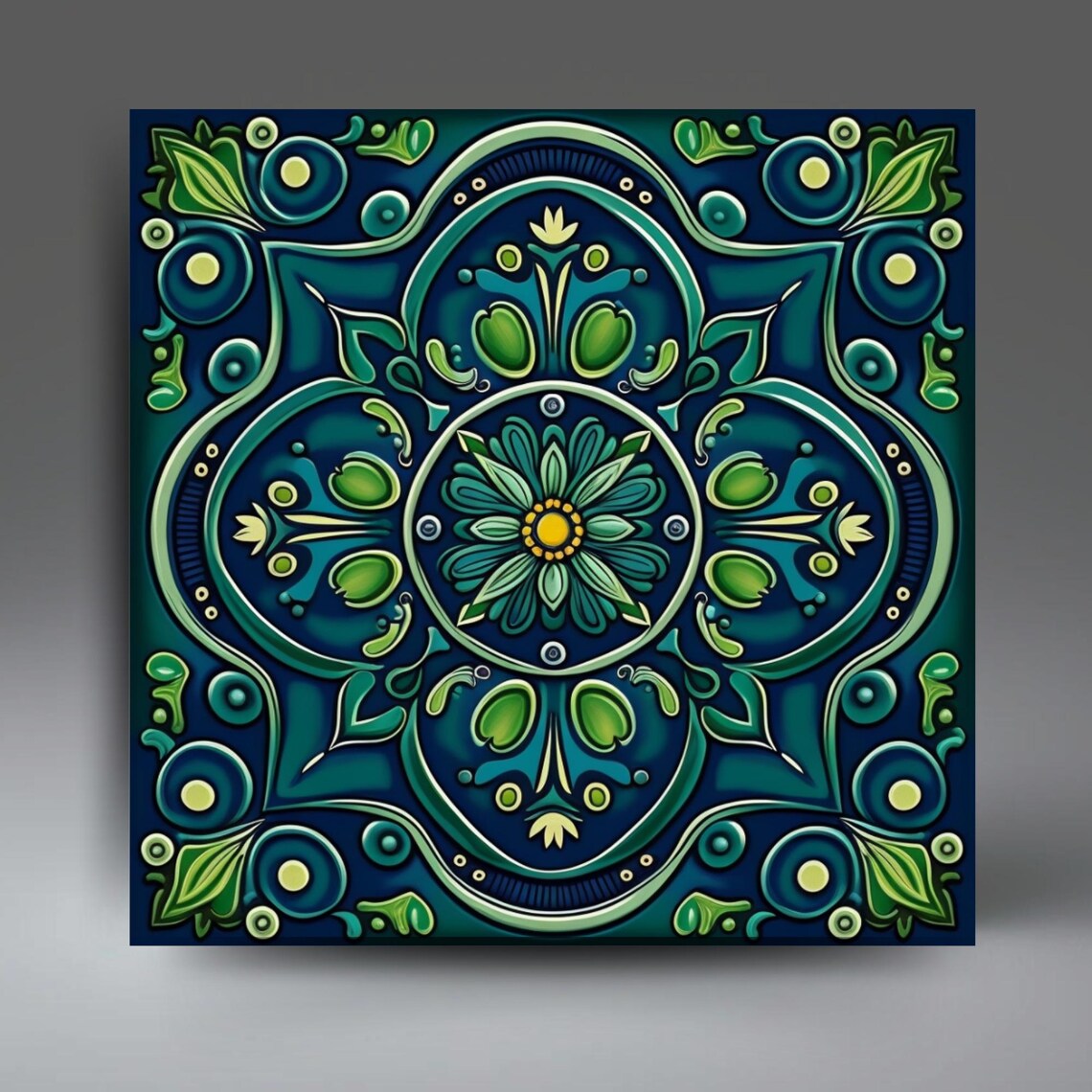 Blue And Green Talavera Tile, Mexican Wall Art Print