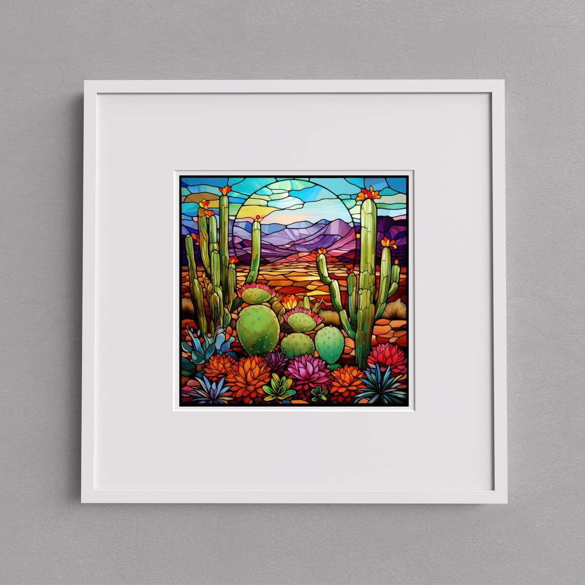 Stained Glass Effect Desert Southwest Cactus Landscape Art - Image 3