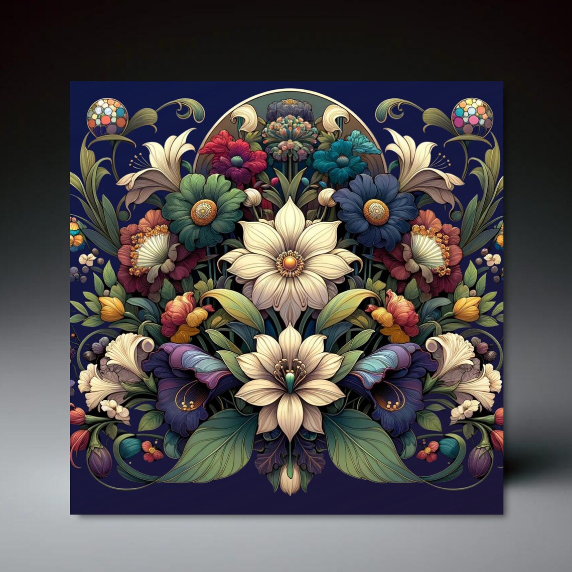 Floral Art Nouveau Ceramic Tile Poster Print, Vintage