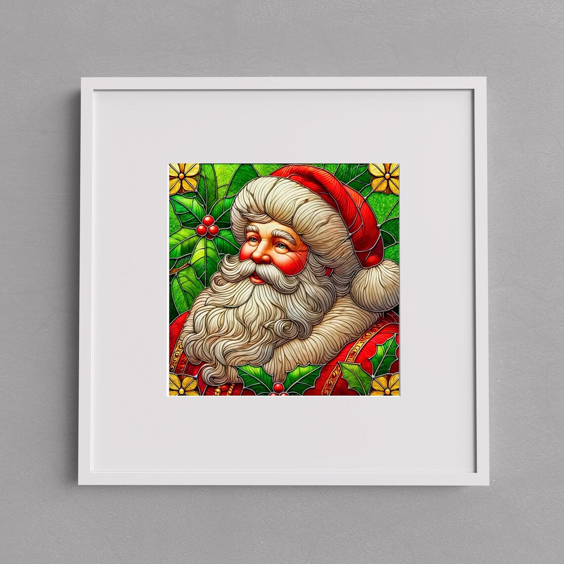 Santa Claus Stained Glass-Effect Holiday Art Print - Image 3