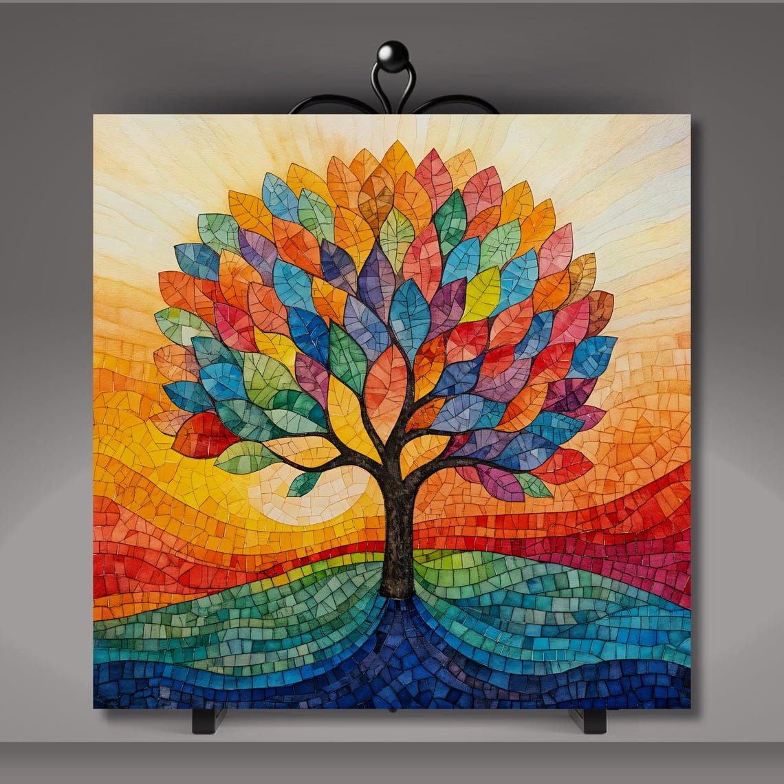 Mosaic Look Stained Glass Tree Ceramic Tile Decorative Tile Nature Tree Art Trivet Spoon Rest Option Unique Home Decor Gift Accent - Image 5