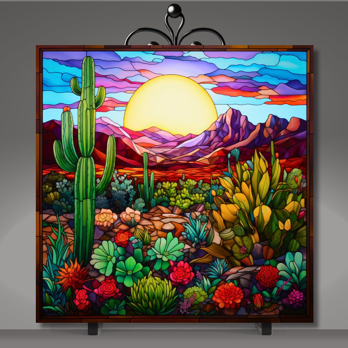 Southwest Sunset Cactus, Stained Glass Effect Art Print - Image 5