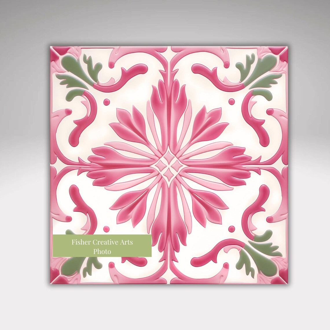 Pink And White Azulejo Tile Art Print, Kitchen Decor
