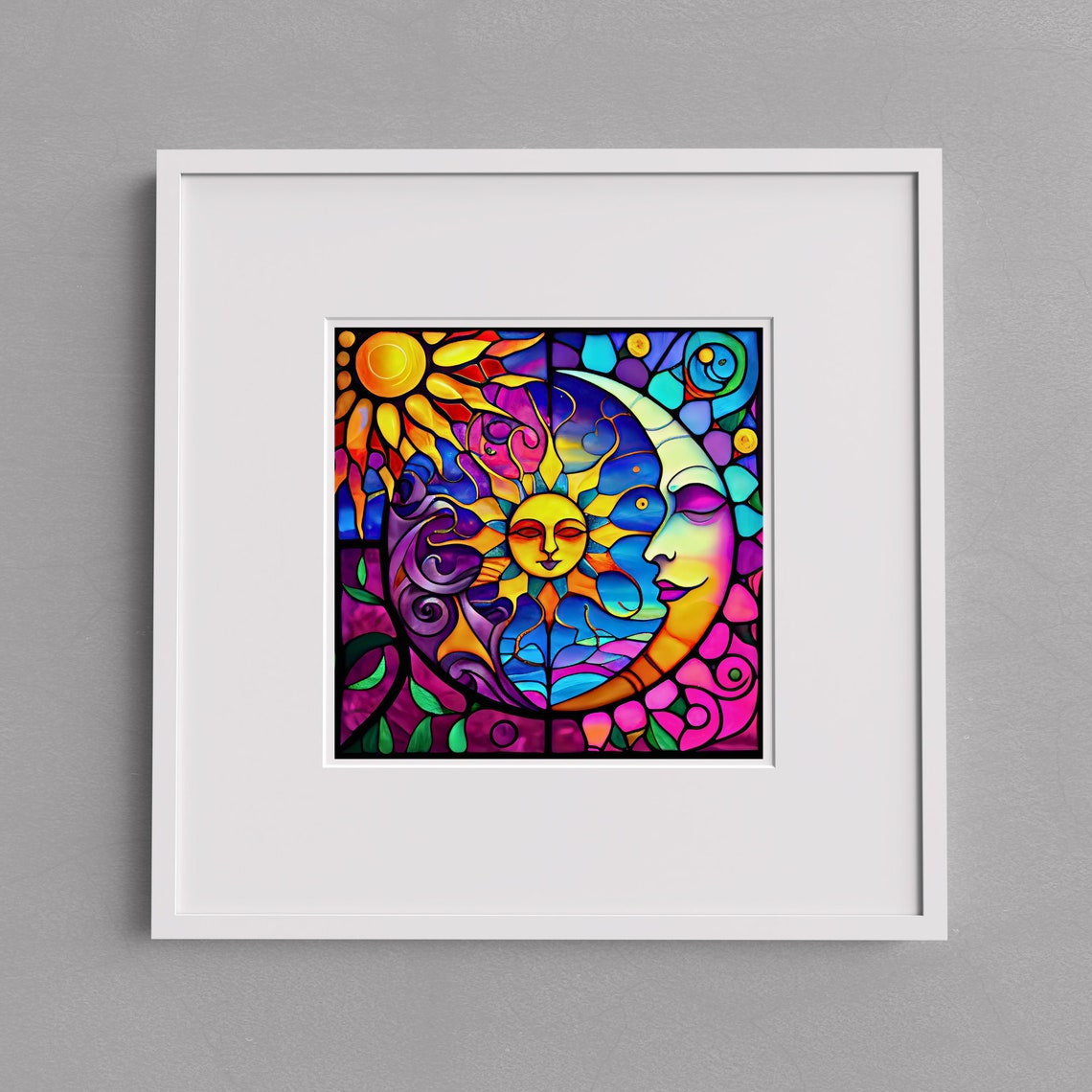 Colorful Sun And Moon Stained Glass Effect Ceramic Tile Birthday Gift Celestial Art Sun And Moon Art Handmade Wall Decor Trivet - Image 2