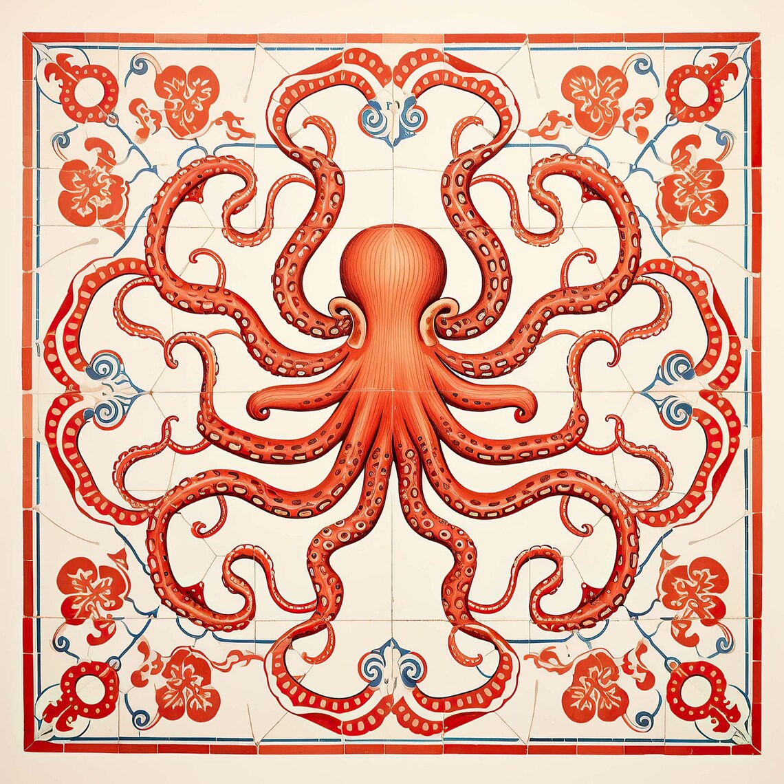 Deruta Octopus Wall Art Print, Italian Coastal Decor - Image 4