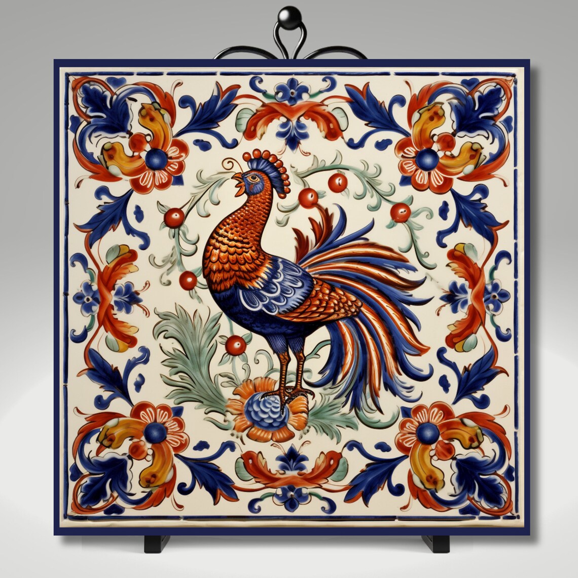 Deruta Style Rooster Tile, Umbria Kitchen Art Print - Image 4