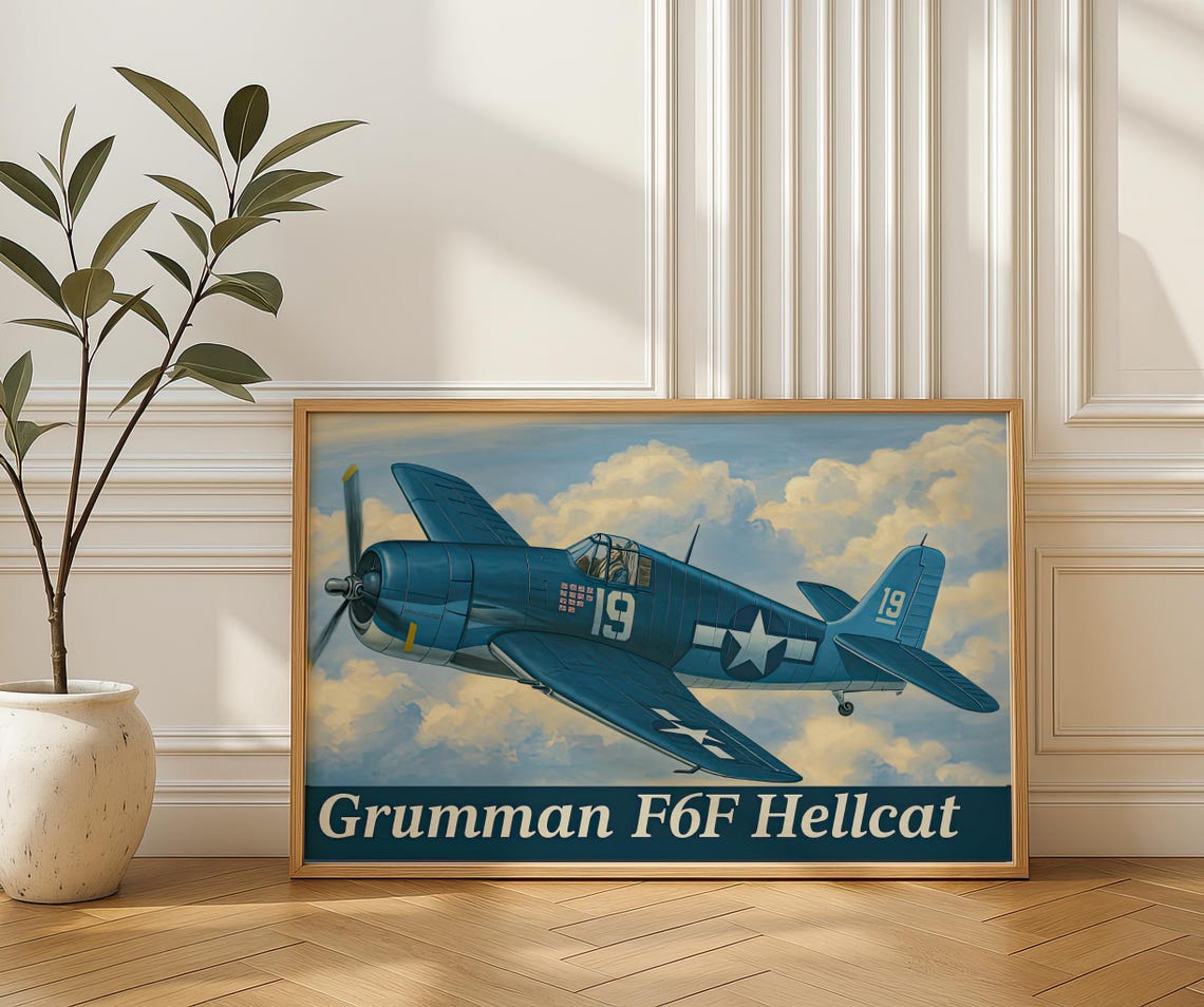 Grumman F6F Hellcat WWII Navy Fighter Plane Vintage Aviation Poster