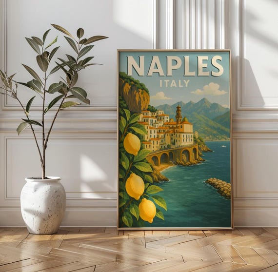 Amalfi Coast Print Naples Italy Lemon Grove Travel Poster