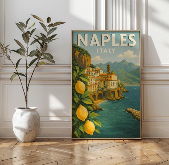 Naples Italy Amalfi Coast Lemon Grove Vintage Travel Destination Art Poster
